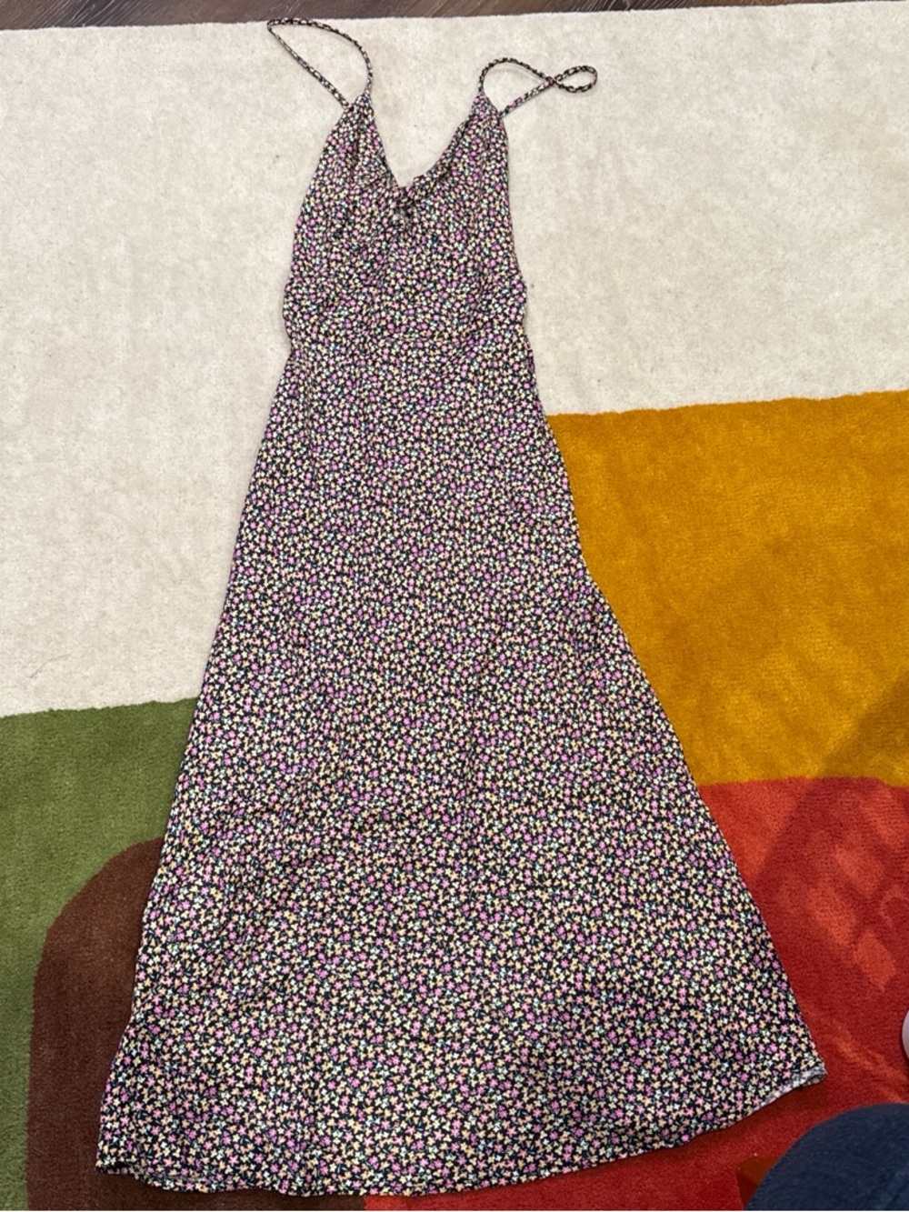 Bershka Black Floral Spaghetti-Strap Maxi Dress